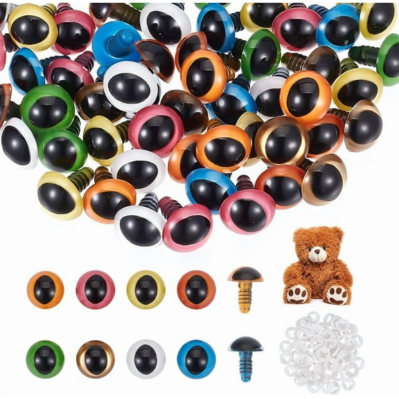 64 Pcs 8 Colors Resin Craft Eyes 15mm Half Round Cartoon Eyes with Spacer Animal Safety Eyes for Plush Animal Puppet for DIY