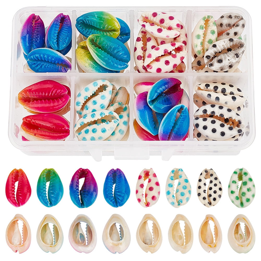64 Pcs 8 Styles Printed Cowrie Shell Beads Colorful Natural Cowrie ...