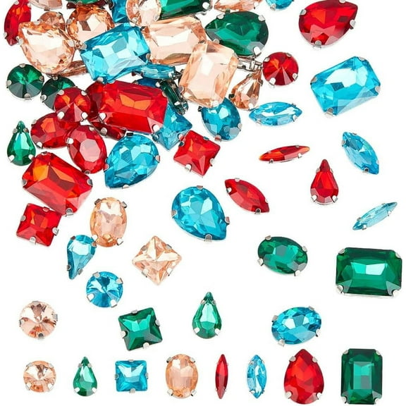 64 Pcs 8 Styles Sew on Rhinestones Glass Rhinestones Octagon Teardrop Horse Eye Rhinestone Transparent Crystals