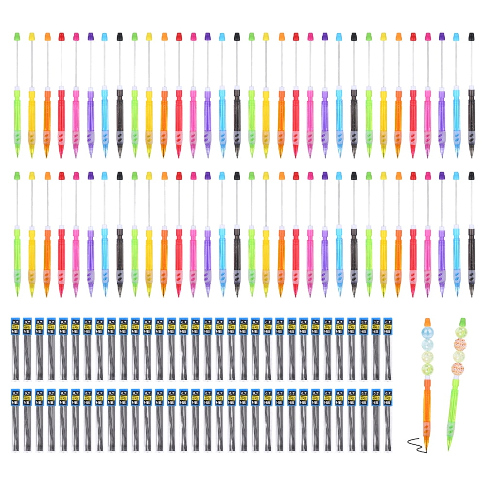 64 Pcs Beadable Mechanical Pencils Bulk,Multicolor Plastic Mechanical Pencils with 0.7mm HB Lead Refills and Soft Silicone Grip for Craft Making Office Supplies Journaling Sketching