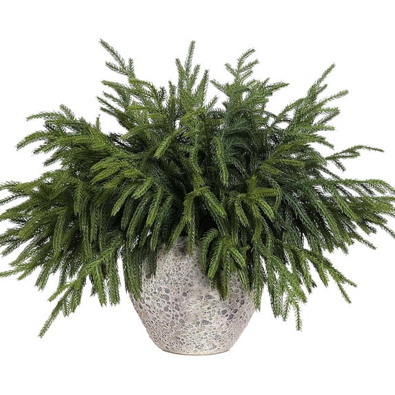 64 Pcs Christmas Real Touch Artificial Norfolk Pine Branches - 18 Inch Faux Cedar Pine Stem Fake Greenery Pine Picks for Vase DIY Garland Wreath Home Decoration Indoor Christmas Decor