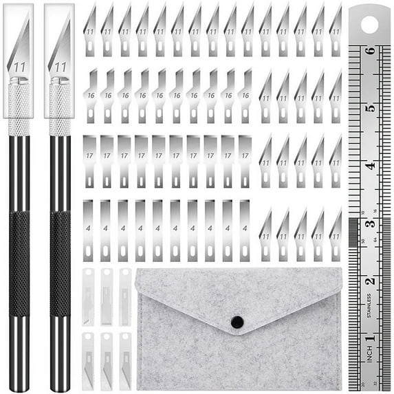 64 Pcs Exacto Knife Craft Exacting Hobby Knife Set with Blades,Ruler,Craft Knife Set for DIY Artwork Carving