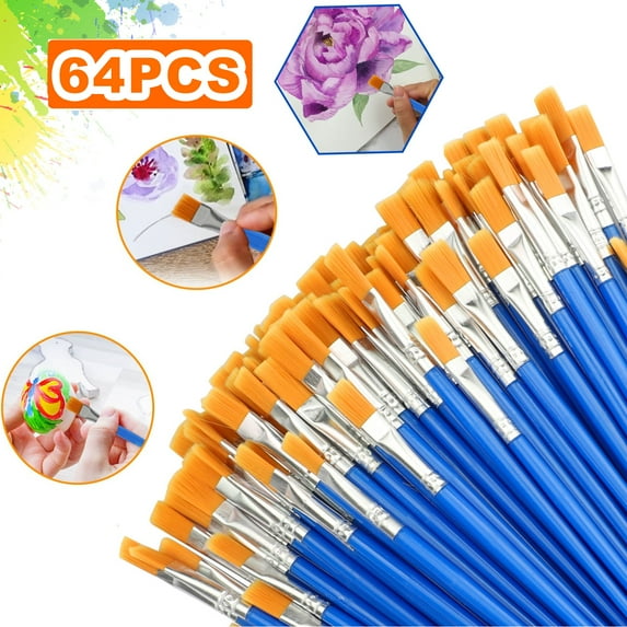 64 Pcs Flat Paint Brushes Set, EEEkit Acrylic Painting Brushes for Oil Watercolor, Face Body, Detailing & Rock Painting