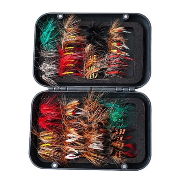 64 Pcs Fly Fishing Lures Kit, Hand Tied Fly Fishing Flies Set with Feather, Small Fly/Bee/Butterfly Pattern, 10#/12#/14# Fishing Hook in Organizer Box, for Bass Trout Salmon Panfish