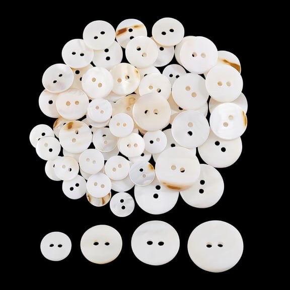 64 Pcs Natural Shell Buttons 11.4mm/15mm/18mm/20mm Flat Round Sea Shell Buttons 2-Hole Sewing Craft Buttons for Cloth Sewing DIY Craft Snow Mixed Color
