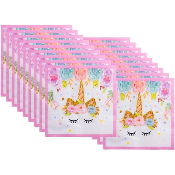 64 Pcs Pink Unicorn Napkins for Girls Birthday Party, Unicorn Party Supplies for Baby Shower, Unicorn Tableware Disposable Paper Napkins