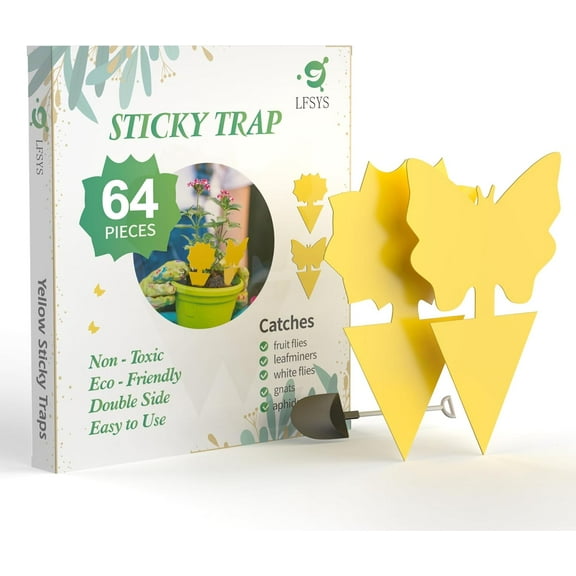 64 Pcs Sticky Trapz for gnat, Yellow Stick Traps for Plants, Fungus gnat Traps Double Side with Shovel, Indoor Safe for Gnat, Fruit Fly, White Fly, Aphid, Leaf Miner