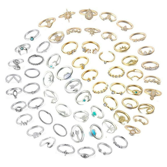 64 Pcs Vintage Knuckle Rings Set Stackable Finger Rings for Women Bohemian Midi Rings Stacking Rings