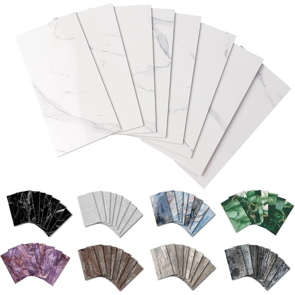 64- Peel and Backsplash Wall Tile, 4"" PVC Glossy White Marble Subway Tiles for Kitchen, Bathroom, Laundry Room, Camper, Fireplace