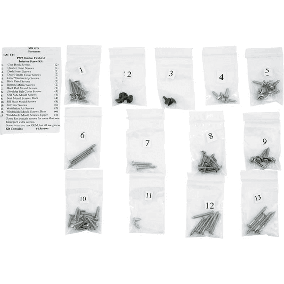 64 Piece Interior Screw Set For 1979 Pontiac Firebird and Trans AM Models