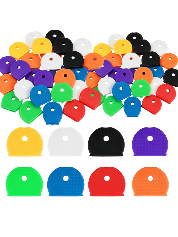 64-Piece Rubber Key Caps Semi-Circular Key Identifiers for Standard Keys, Soft & Stretchable Key Covers for Easy Recognition