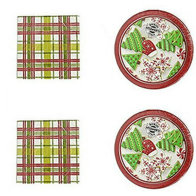 64 Piece Set of Christmas Themed Dessert Plates and Napkins Plates