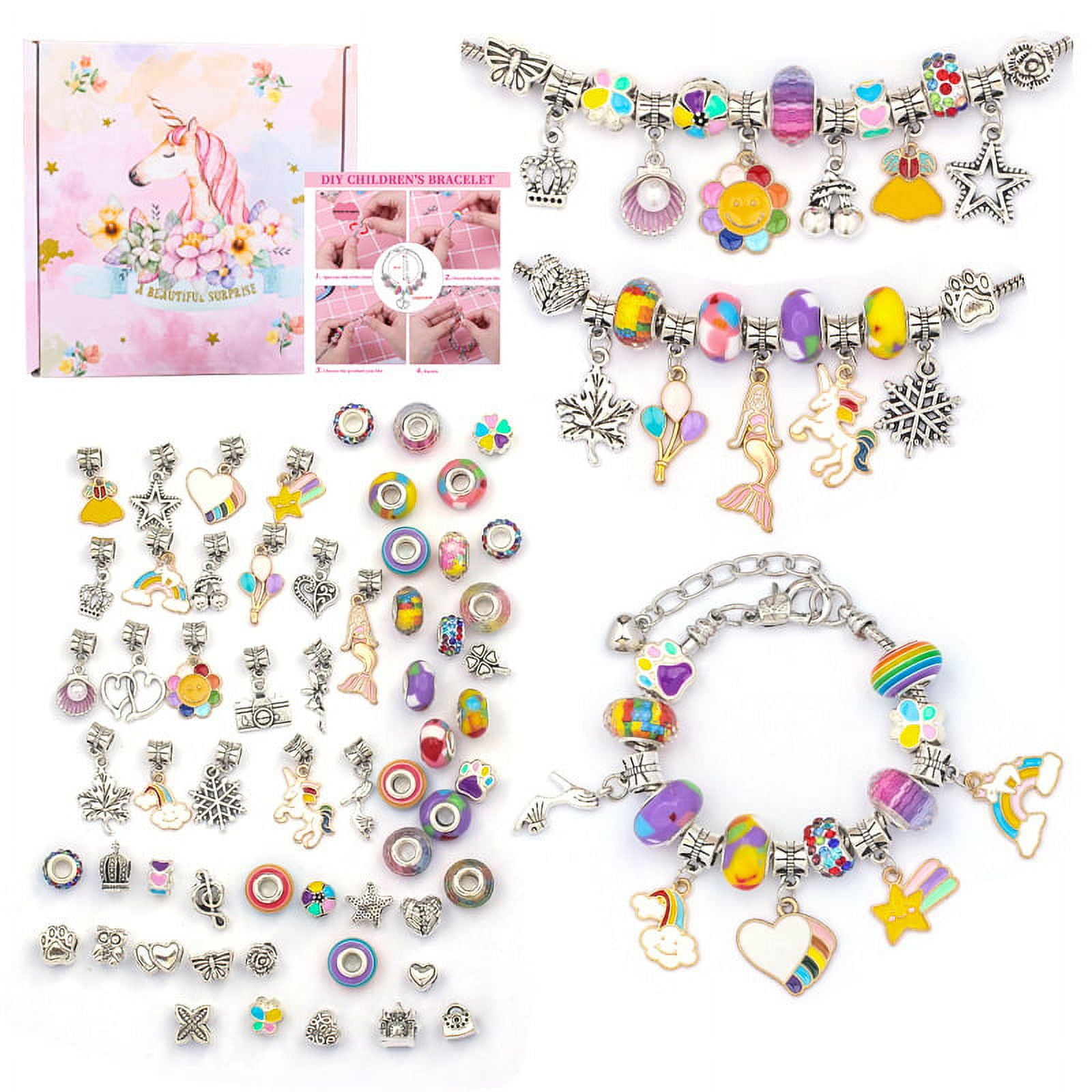 ZQFTZQ DIY Charm Bracelet making kit for girls,jewelry making kit Including  Jewelry Beads,Snake Chains,Bead Bracelet Kit Unicorn Mermaid Birthday