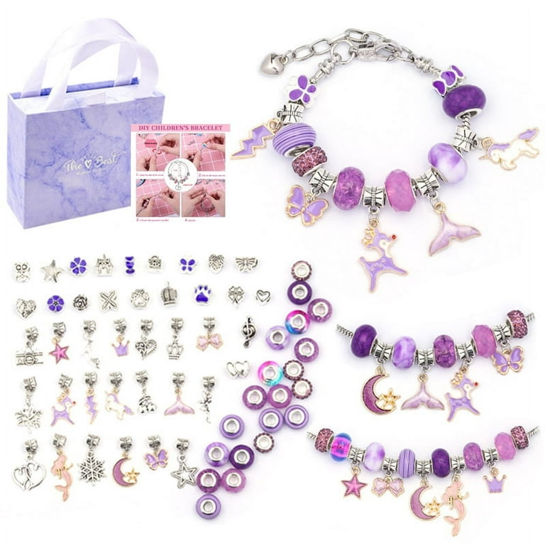 EFOSHM Kids Charm Jewelry Making Kit-DIY Pendant Jewelry Kit for Girls with 20 Necklaces, 4 Bracelets,Jewelry Craft Kit with Step-by-Step Instructions