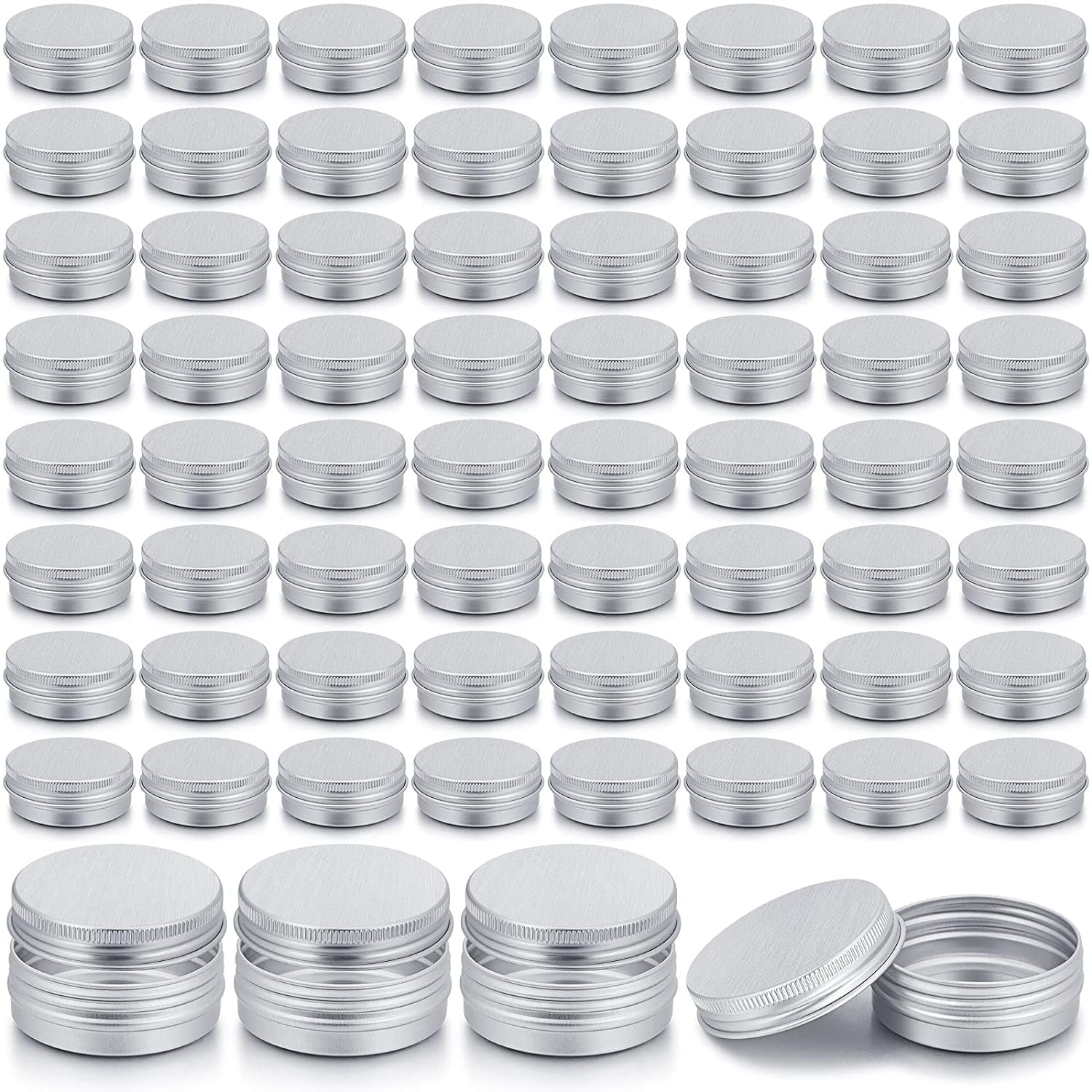 64 Pieces Screw Top Round Tin Cans Aluminum Tin Jar with Screw Lid, Lip