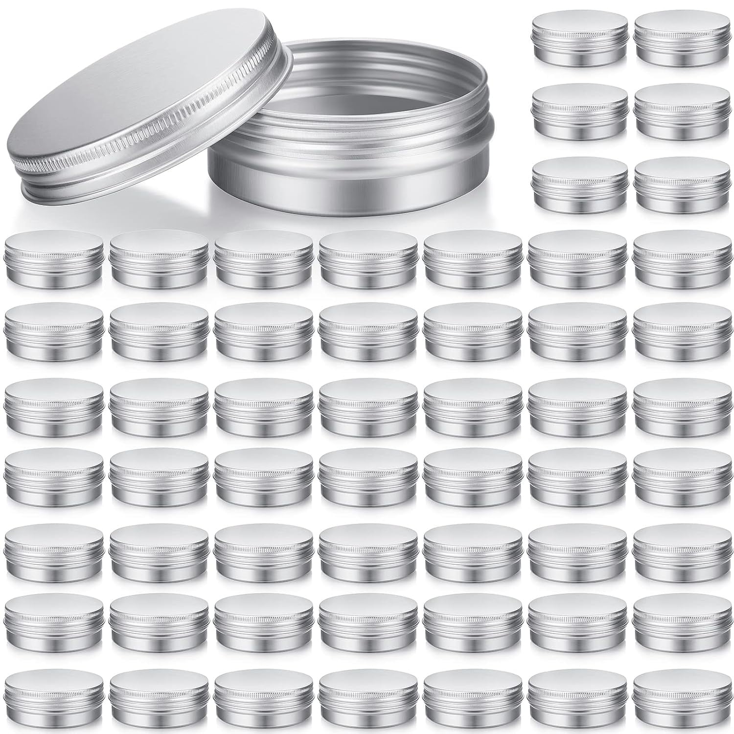64 Pieces Screw Top Round Tin Cans Aluminum Tin Jar with Screw Lid, Lip