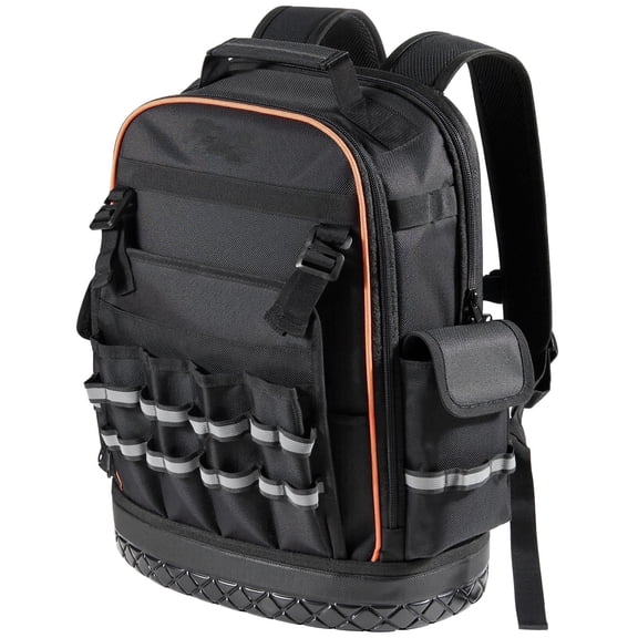 64-Pocket Heavy Tool Backpack with Laptop Compartment & Molded Base, Work Bag Organizer for Electrician, Repairman, HVAC Techs