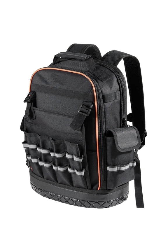64-Pocket Heavy Tool Backpack with Laptop Compartment & Molded Base, Work Bag Organizer for Electrician, Repairman, HVAC Techs
