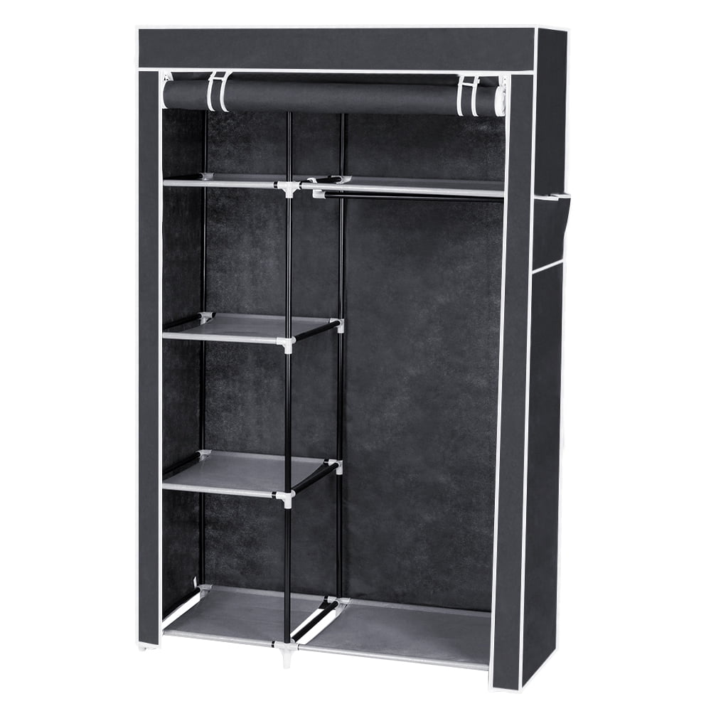 64" Portable Closet Storage Organizer Wardrobe Clothes Rack with Shelves, Gray