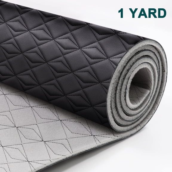 64'' Quilted Nappa Faux Leather Fabric with 6mm Foam Backing for Car Headliner Upholstery Furniture Auto Seat Sofa Chair DIY Crafts Black 1 Yard
