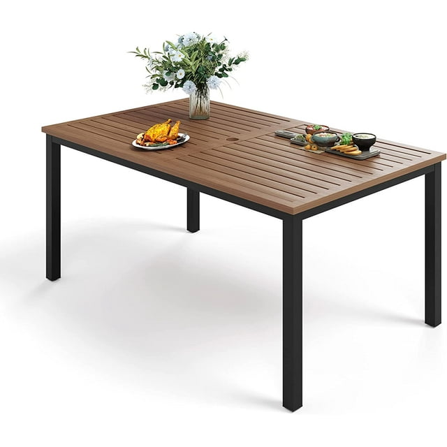 64" Rectangle Outdoor Dining Table, Patio Furniture WoodLike Tabletop