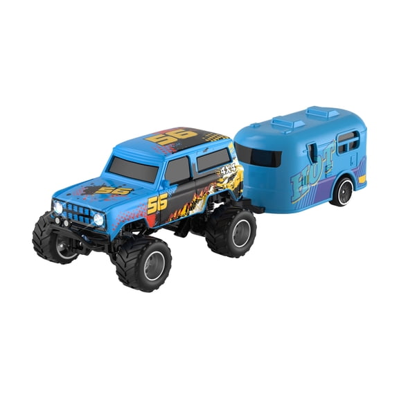 64 Scale Remote Control Semi Truck With Trailer, 4Ghz Rechargeable Rc Truck With Led Lights, Shock Absorption, Mobile App Control & Mini Alloy Construction, For Beach Play,