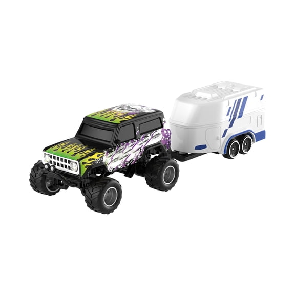 64 Scale Remote Control Semi Truck With Trailer, 4Ghz Rechargeable Rc Truck With Lights, Shock Absorption, Alloy Mini Rc Truck With Phone App Control For Outdoor Beach Play And