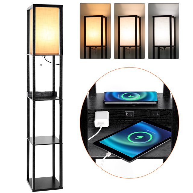 64" Shelf Floor lamps with Shelves,Wireless Charger,USB Charging Ports