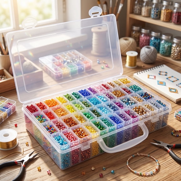 64 Slot Portable Craft Organizer Case, Clear Bead Storage Box for Jewelry Making, Diamond Art Accessory Holder