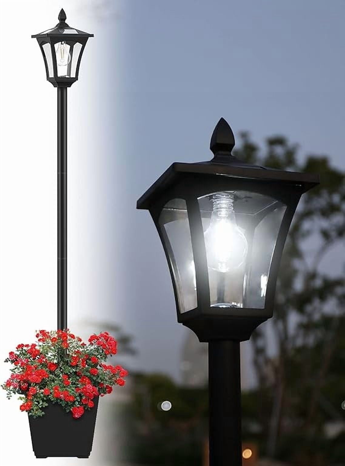 64" Solar Lamp Post Light with Planter- Upgraded Solar Powered Outdoor ...