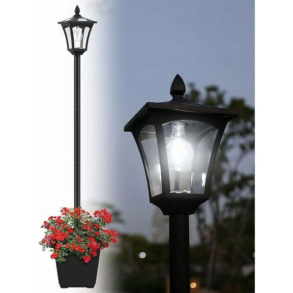 64" Solar Lamp Post Light with Planter- Upgraded Solar Powered Outdoor Post Lights for Patio, Yard, Garden Driveway