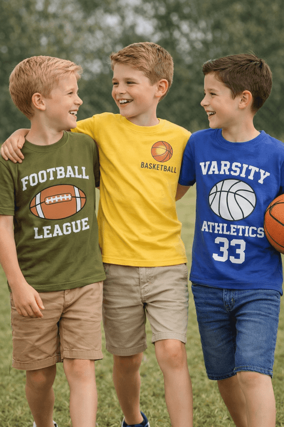 4-13 Little/Big Boys Blue/Green/Yellow Varsity Athletics 100% Cotton 3-Pack Short Sleeve T-Shirt, Size 8-9