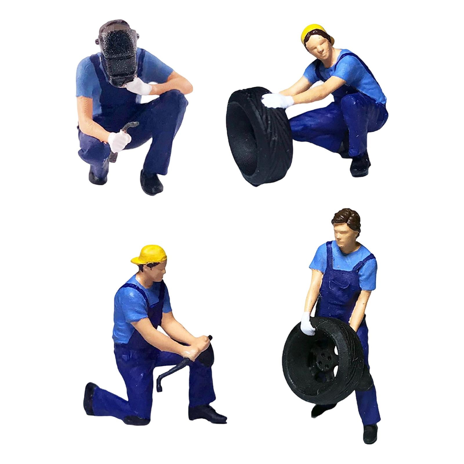 Hand Painted Blue Resin Miniature Repairman Figurines Set