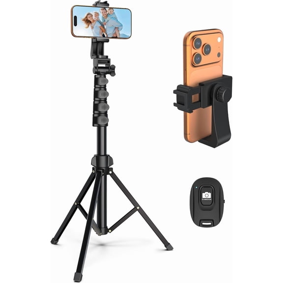64 Tripod for Cell Phone & Camera, with Remote and Holder, Sturdy Stable Height Adjustable Multi-Angle Shot Selfie Stick Video Recording