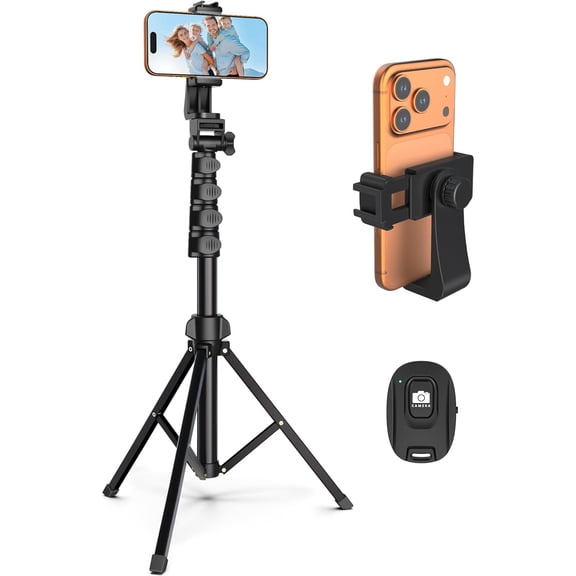 64 Tripod for Cell Phone & Camera, Phone Tripod with Remote and Phone Holder, Sturdy & Stable Height Adjustable Multi-Angle Shot Selfie Stick Tripod for Video Recording
