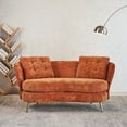 thumbnail image 1 of 64" Velvet Tufted Loveseat Sofa, Upholstered Tub Barrel Sofa Chair with 2 Pillows and Golden Metal Legs, Club 2-Seat Sofa for Living Reading Room Bedroom Apartment, Orange, 1 of 9