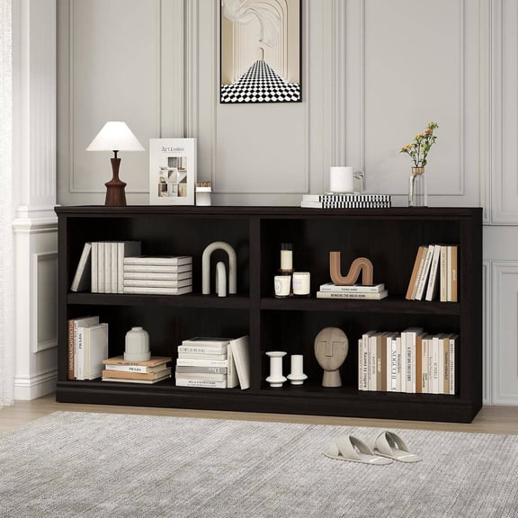 64" W Horizontal 2-Tier 4-Cube Bookshelf with Adjustable Shelves