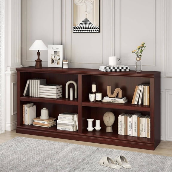 64" W Open Shelf Bookcase, 2-Tier Adjustable Cube Bookshelf