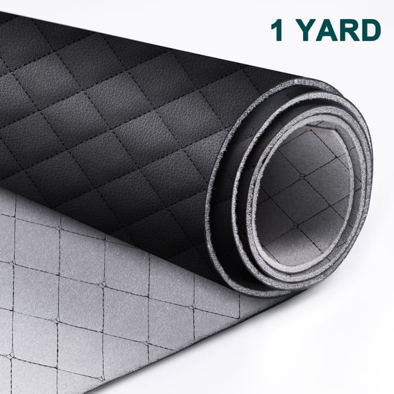 64" W Quilted Nappa Faux Leather Fabric Foam Backed for Car Upholstery Headliner Auto Seats Door Panels Trunk Furniture Headboard Black 1 Yard