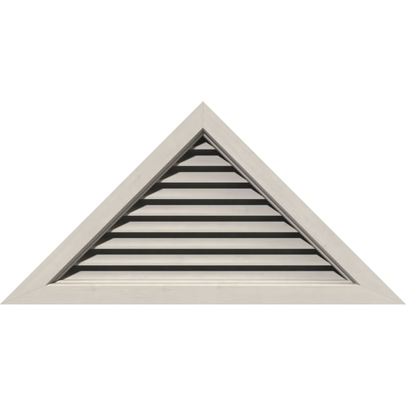 64"W x 13 3/8"H Triangle Gable Vent (89"W x 18 5/8"H Frame Size) 5/12 Pitch: Primed, Functional, Smooth Western Red Cedar Gable Vent w/ Brick Mould Face Frame