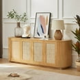 thumbnail image 1 of 64" Wave Shape TV Stand Boho Modern - Natural Wood Grain Rattan Cabinet, Press-Spring Doors & Cord Management, Multi-Functional Storage Sideboard`, 1 of 9