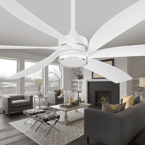 64' White Ceiling Fan with Light and Remote, Indoor Outdoor Large Airflow DC Motor Fan for Indoor Outside Porch Kitchen Gazebo, Waterproof Blades