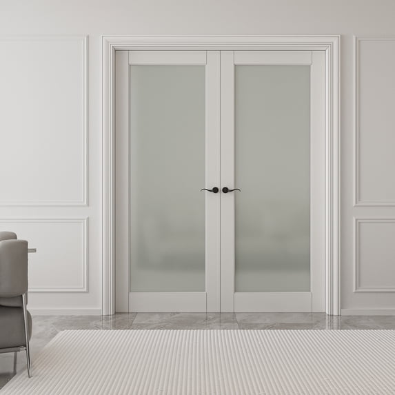 64" X 80" 1-Lite Interior Frosted Glass French Doors Solid Manufacture Wood Double Doors