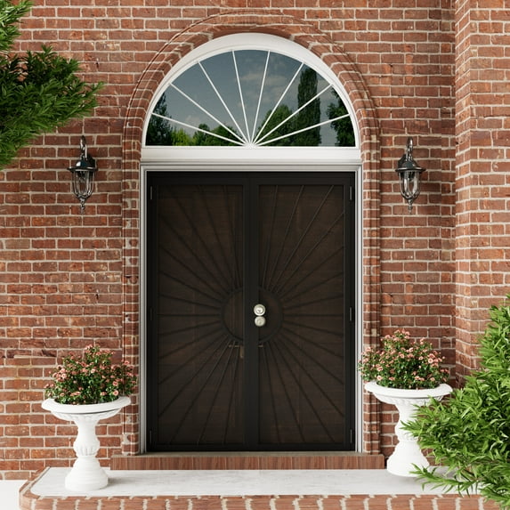 64" X 80" Prehung Security door Universal/Reversible Hinging White Surface Mount Steel Security Door With Perforated Metal Screen Without Lock