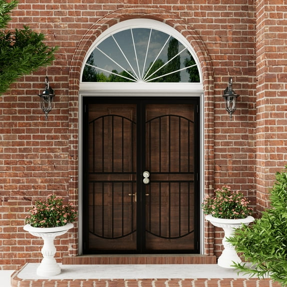64" X 80" Prehung door Universal/Reversible Hinging Surface Mount Steel Security Door With Perforated Metal Screen Without Lock