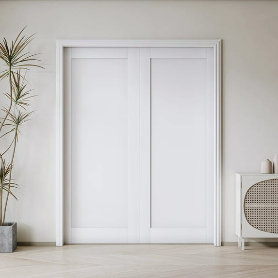 64" X 80" Sliding Pocket Door White Standard Door with Hardware Kit Set