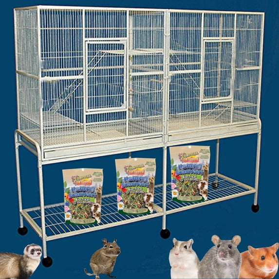 64" X-LARGE DOUBLE 4-Level Divider Small Animal Critter Hamster House Guinea Pig Habitat Mouse Rats Rolling Cage Tight 1/2-inch Wire Spacing for Ferret Chinchilla Sugar Glider Mice Gerbil