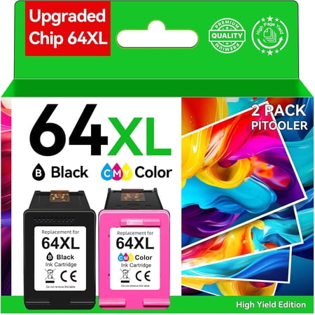 64 XL 64XL Ink Cartridge Compatible for HP Ink 64 for HP Envy Photo 7855 7155 6255 6230 6252 6258 7120 6220 7130 7132 7158 7164 7820 7830 7858 7864 7800 Printer (Black, Tri-Color)