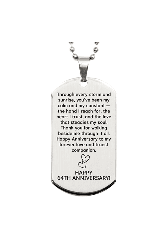 64 Year Anniversary Gift for Him - 64th Anniversary Necklace for Her - Couples Dog Tag for Boyfriend or Girlfriend