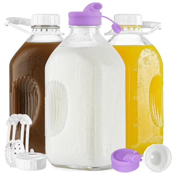 64 fl oz 3 Pack Glass Milk Jug Pitcher with Silicone Spouts and Handles